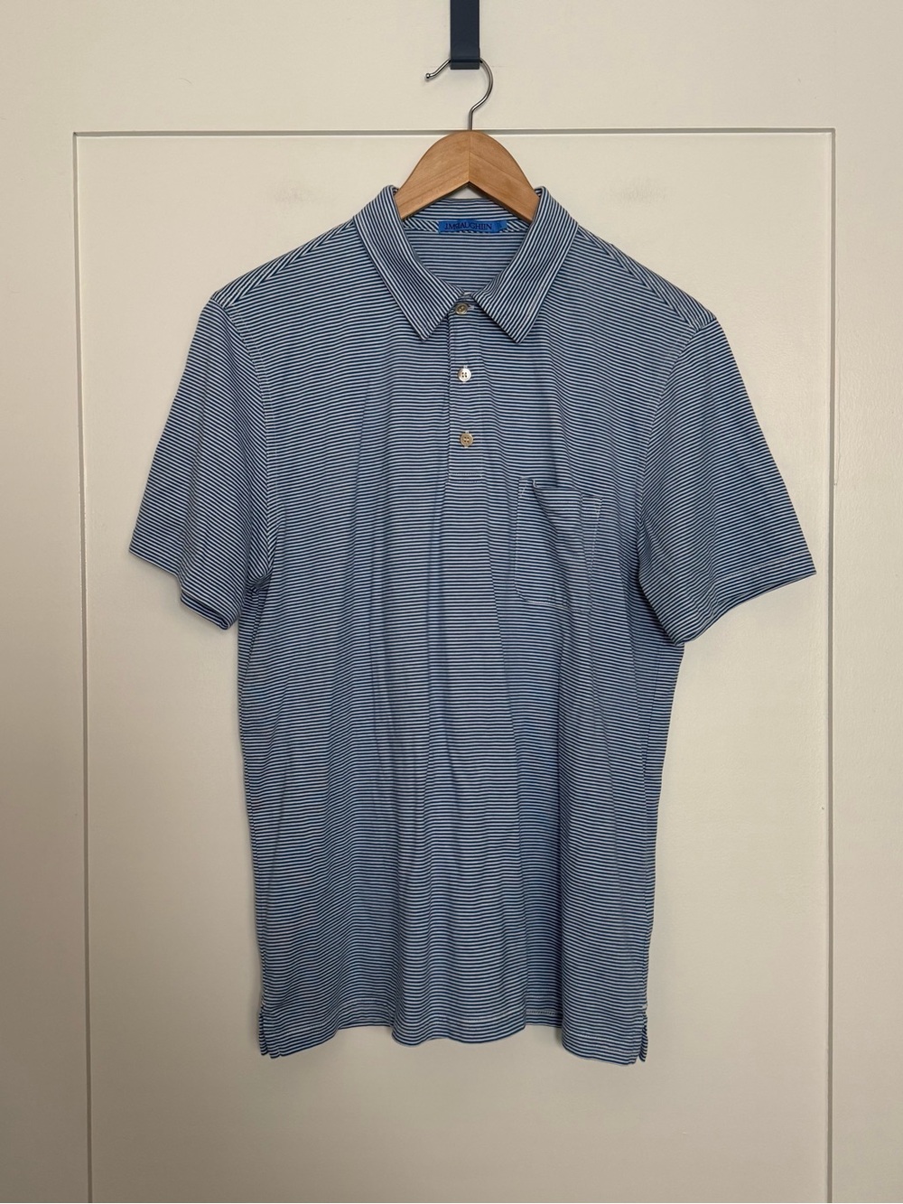 J McLaughlin Polo Shirt Men Sz L Blue Striped Short Sleeve 100% Pima Cotton Golf